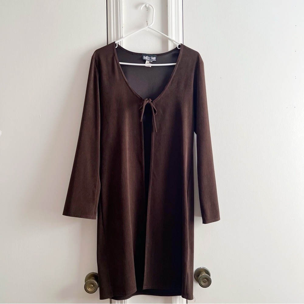 Vintage 90s Street Code Chocolate Brown Faux Suede Duster Jacket 🍂🤎